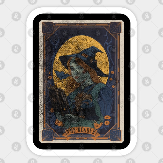 The Reader Distressed Witch Halloween Tarot Card Sticker by DanielLiamGill